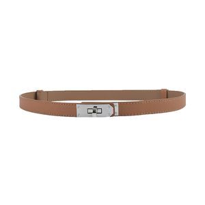 Women's Skinny Leather Belt With Adjustable Silver Turn-lock Buckle - Ideal💘